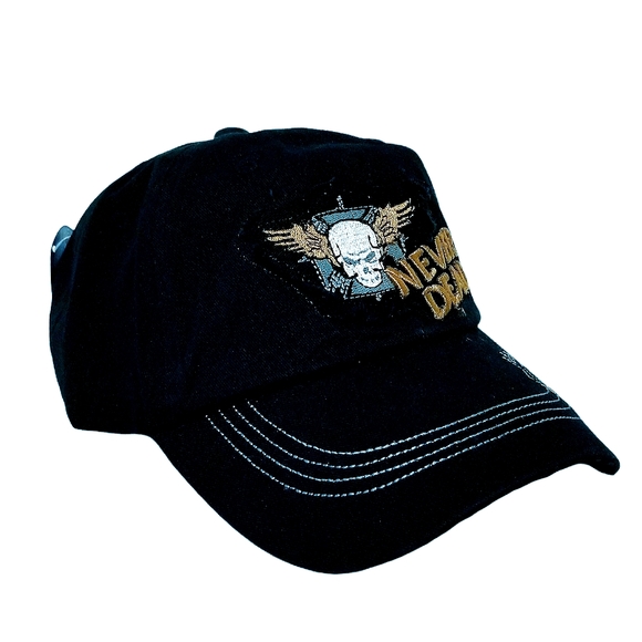 Yiweike Never Dead Maltese Cross And Skull Adjustable Cap Black NWT - Picture 3 of 8